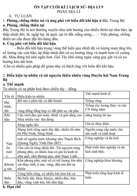 Đề cương ôn tập Học kì 2 Lịch sử và Địa lí 9 năm 2024–2025 trường THCS Minh Đức (TP Hồ Chí Minh)